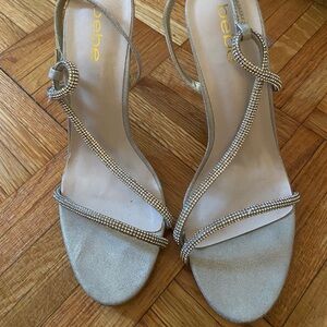 bebe Metallic Gold Rhinestone T-Strap Sandals